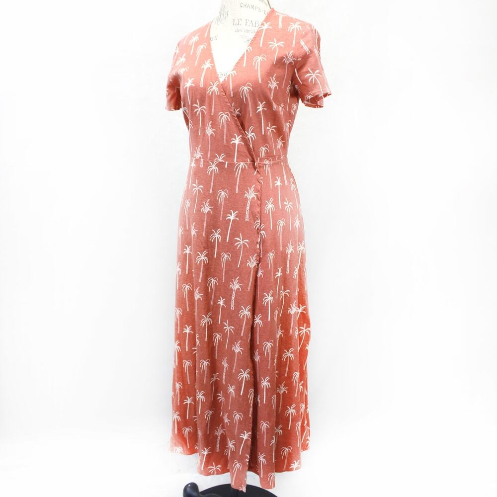 Marine Layers hemp blend tropical palm print wrap midi dress size Small